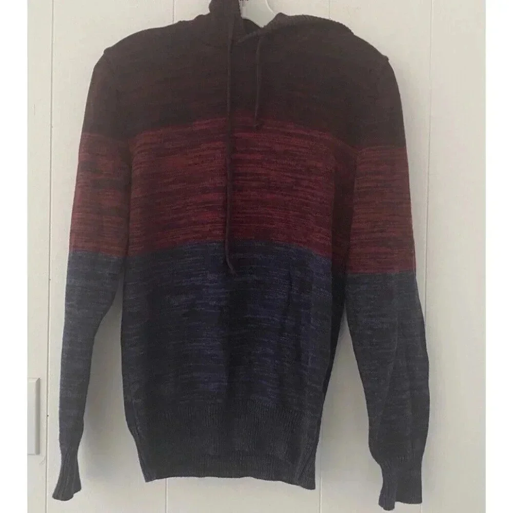 American‎ Rag Cie Baja Hooded Sweater Adult Small Blue Red Striped Colorblock